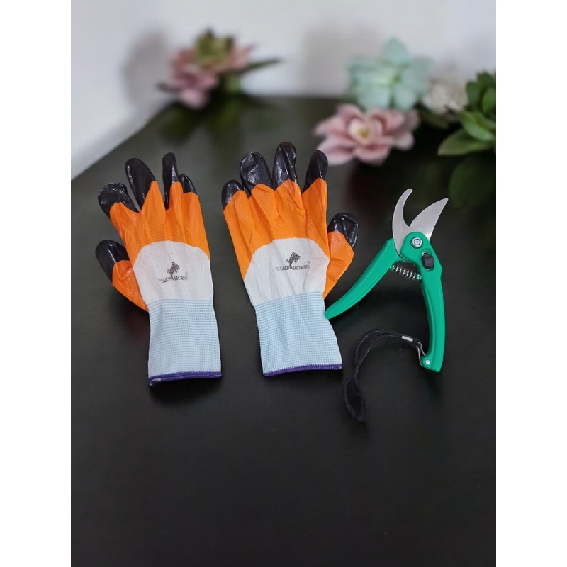 AGT Garden Tool Kit | Heavy-Duty Pruning Scissor & Protective Gardening Gloves (Set of 2 Tools)
