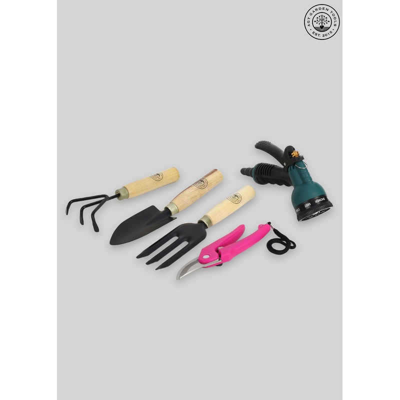 AGT Garden Tool Set Water Spray Trigger, Small Trowel, Hand Rake, Fork & Pruner/Cutter Durable, Rust-Resistant Tools for Home Gardening in India