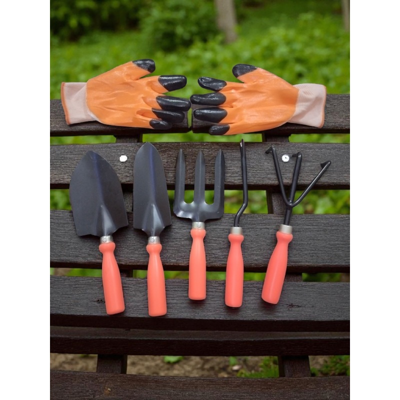 AGT Tools set of 5 and 1 pair Gloves, Garden Tool Kit Durable, Rust-Resistant Tools for Home Gardening in India