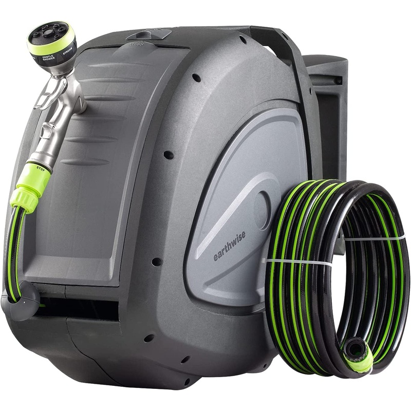 Earthwise 130' Automatic Hose Reel with 7-Setting Metal Hose Nozzle