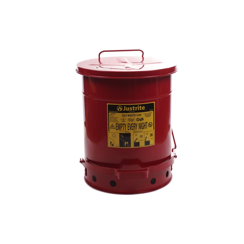 Justrite 09300 Waste Can, 10 Gal Capacity, 18-1/4 In H, Foot-Operated Self-Closi
